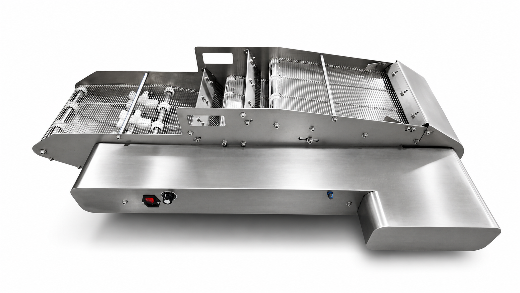 Side profile of the Glue/Kief Coater showing the stainless conveyor and infeed